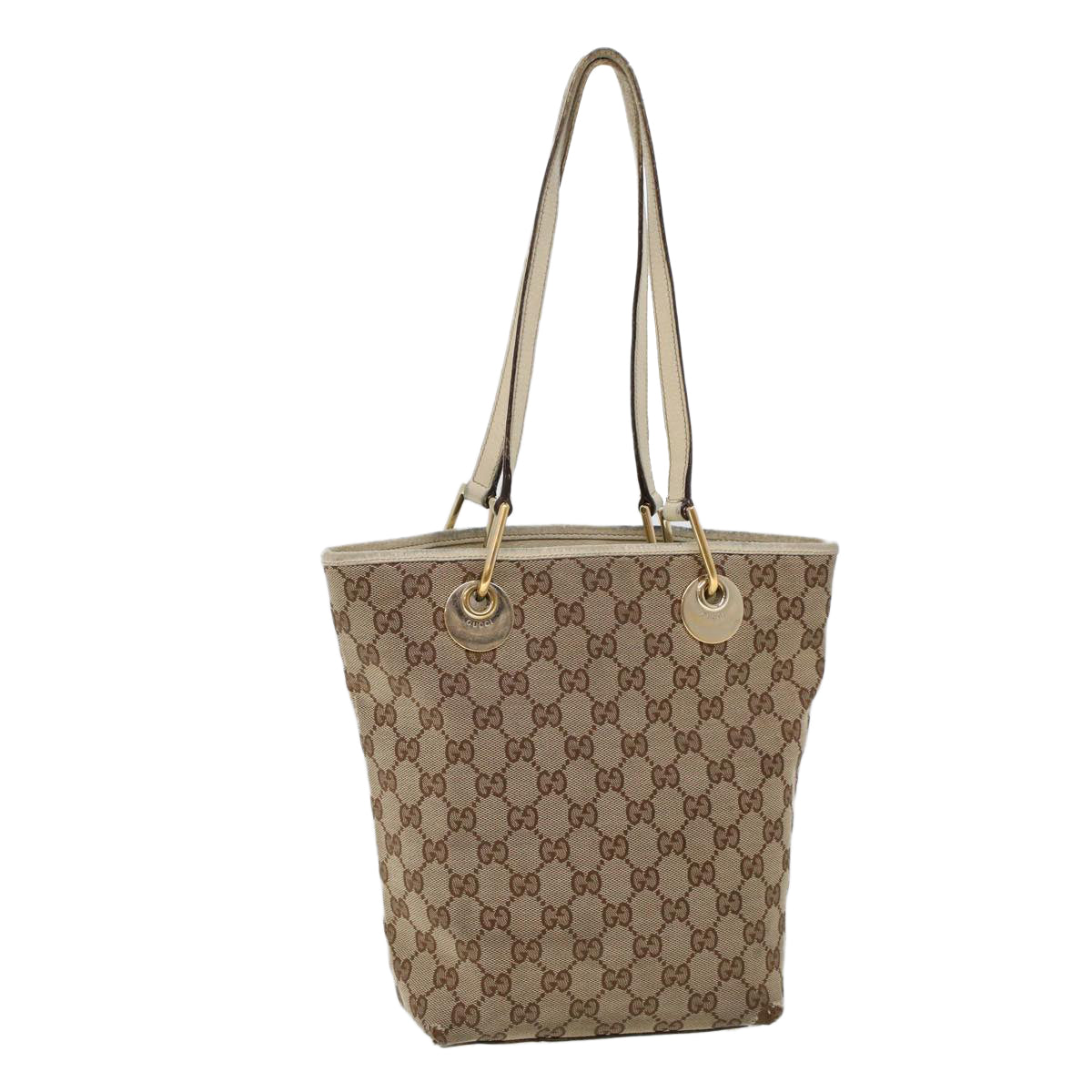 GUCCI GG Canvas Hand Bag Canvas Leather Beige White 53654