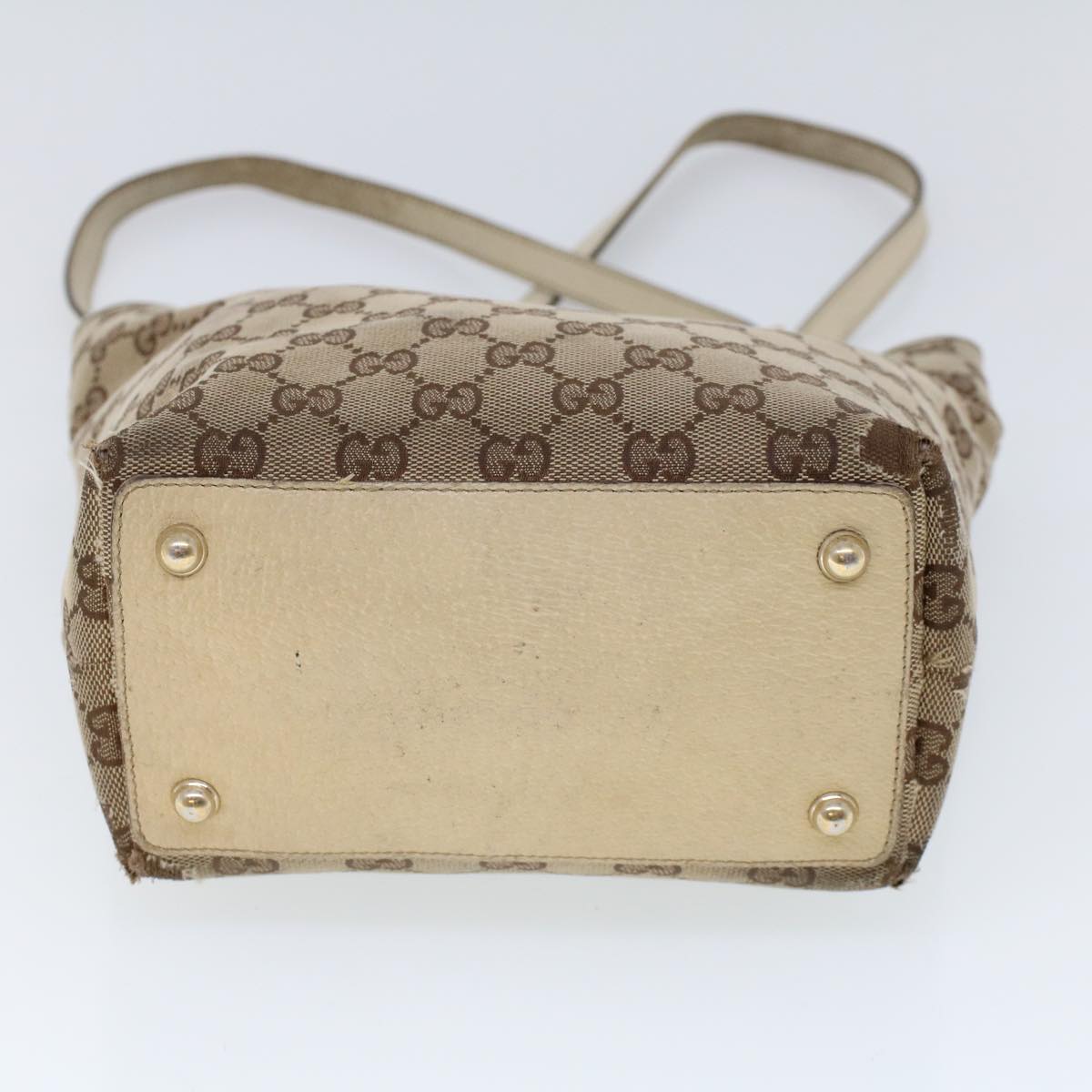 GUCCI GG Canvas Hand Bag Canvas Leather Beige White 53654