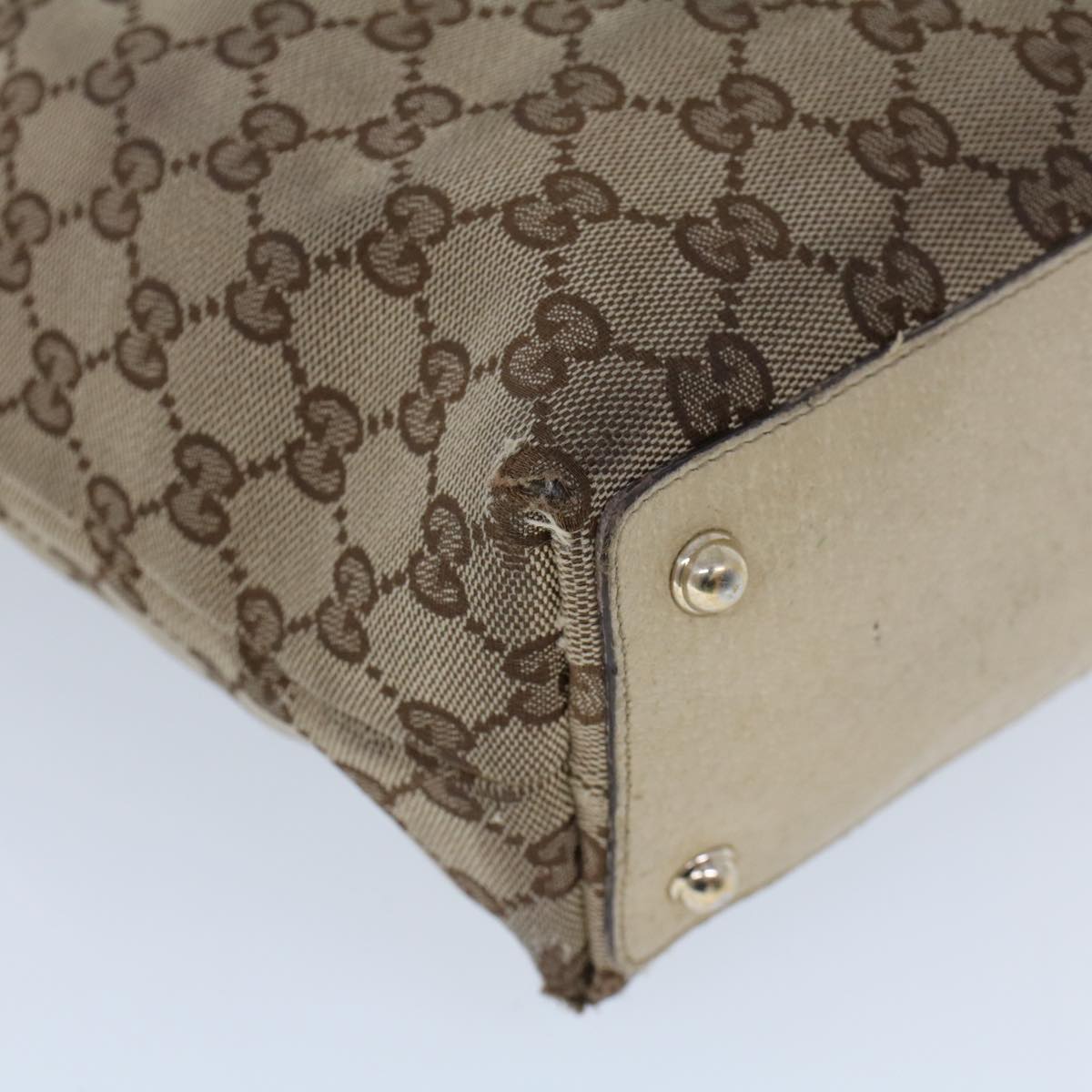 GUCCI GG Canvas Hand Bag Canvas Leather Beige White 53654