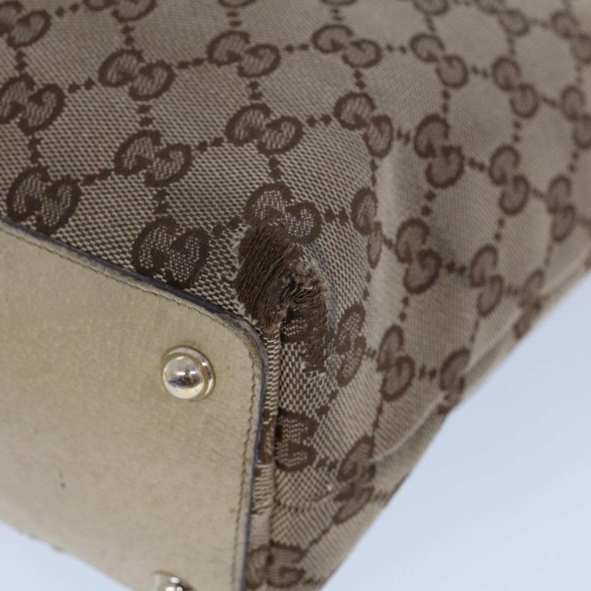 GUCCI GG Canvas Hand Bag Canvas Leather Beige White 53654