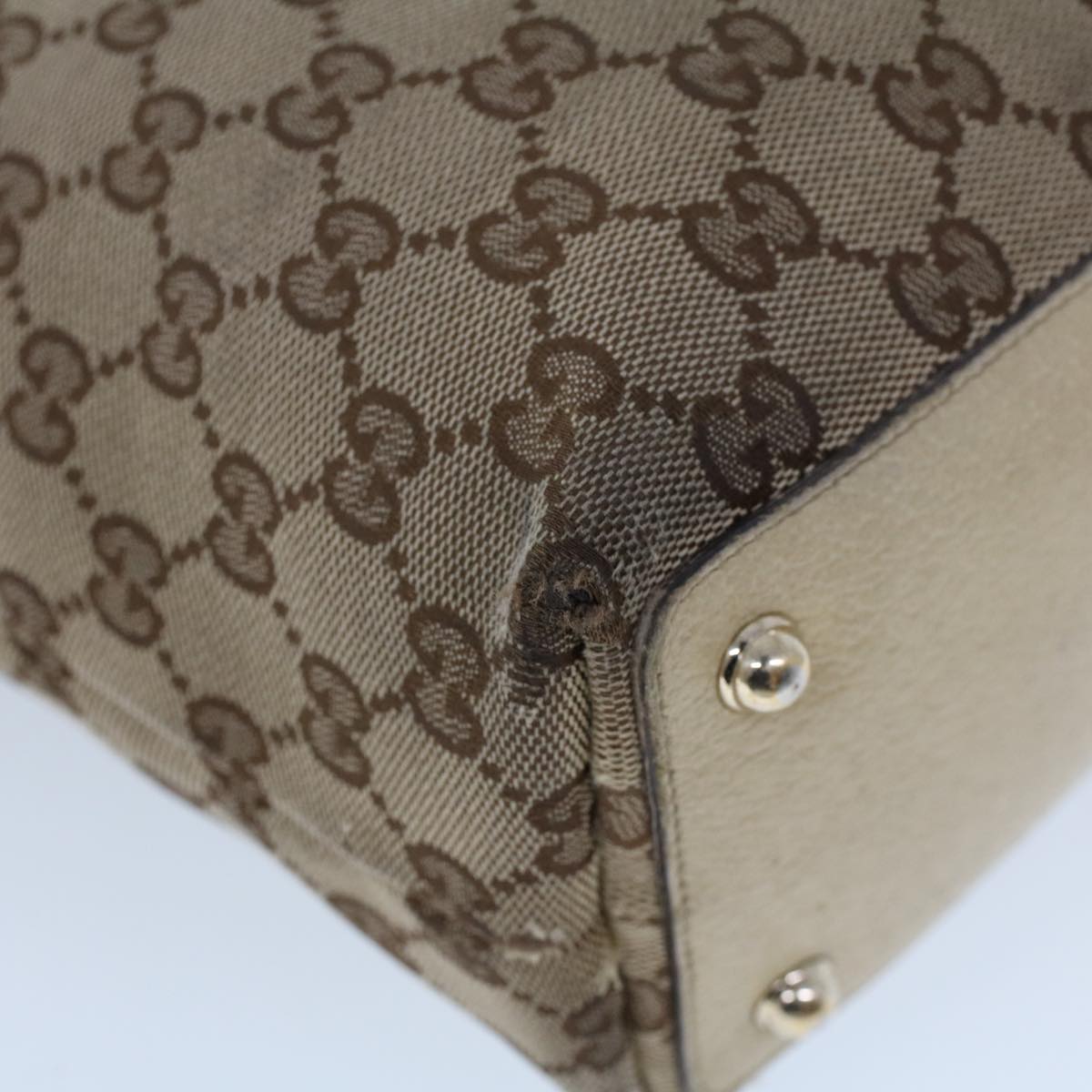 GUCCI GG Canvas Hand Bag Canvas Leather Beige White 53654