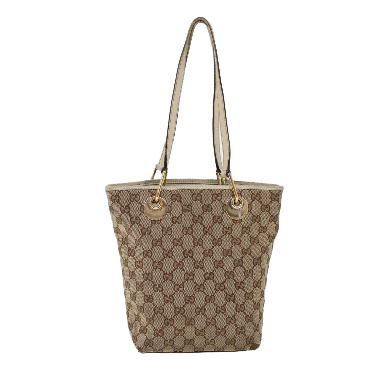 GUCCI GG Canvas Hand Bag Canvas Leather Beige White 53654