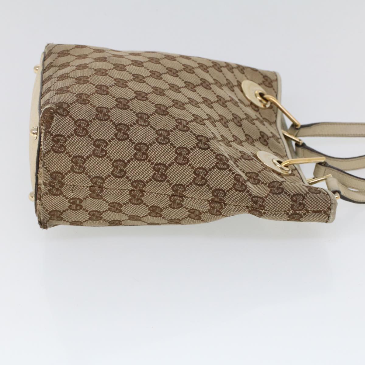 GUCCI GG Canvas Hand Bag Canvas Leather Beige White 53654