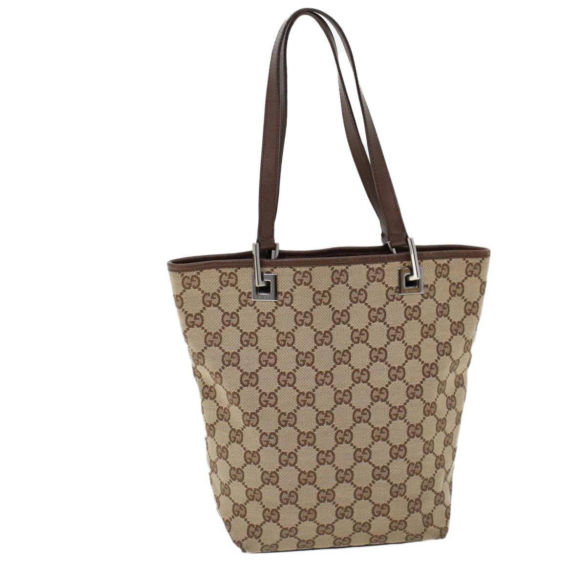 GUCCI GG Canvas Hand Bag Canvas Leather Beige Brown 53655