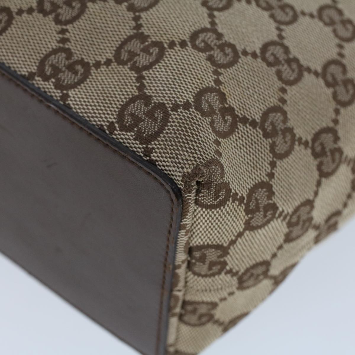 GUCCI GG Canvas Hand Bag Canvas Leather Beige Brown 53655