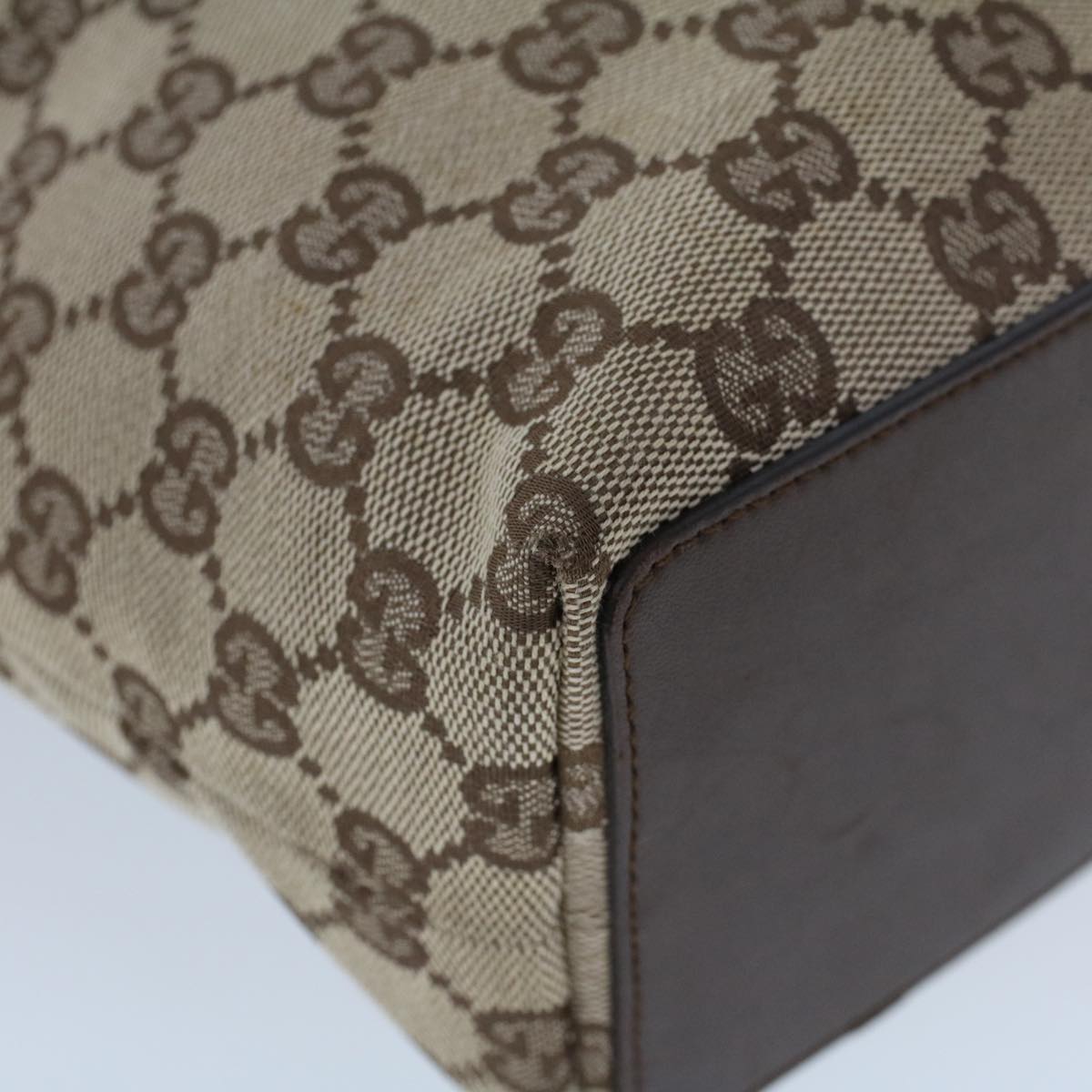 GUCCI GG Canvas Hand Bag Canvas Leather Beige Brown 53655