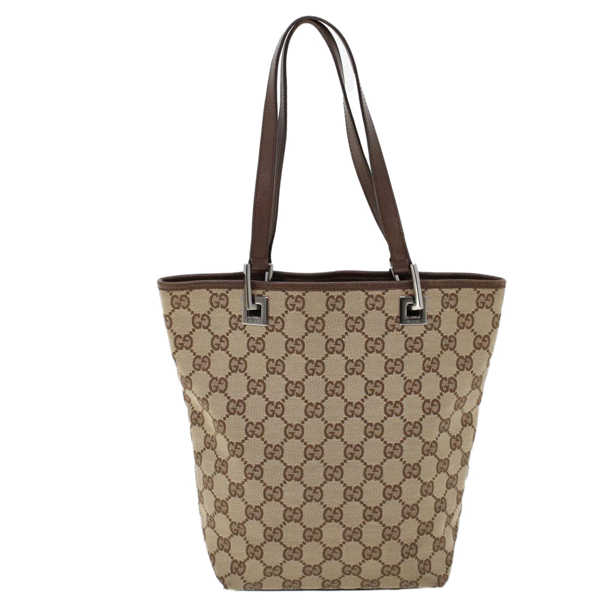 GUCCI GG Canvas Hand Bag Canvas Leather Beige Brown 53655