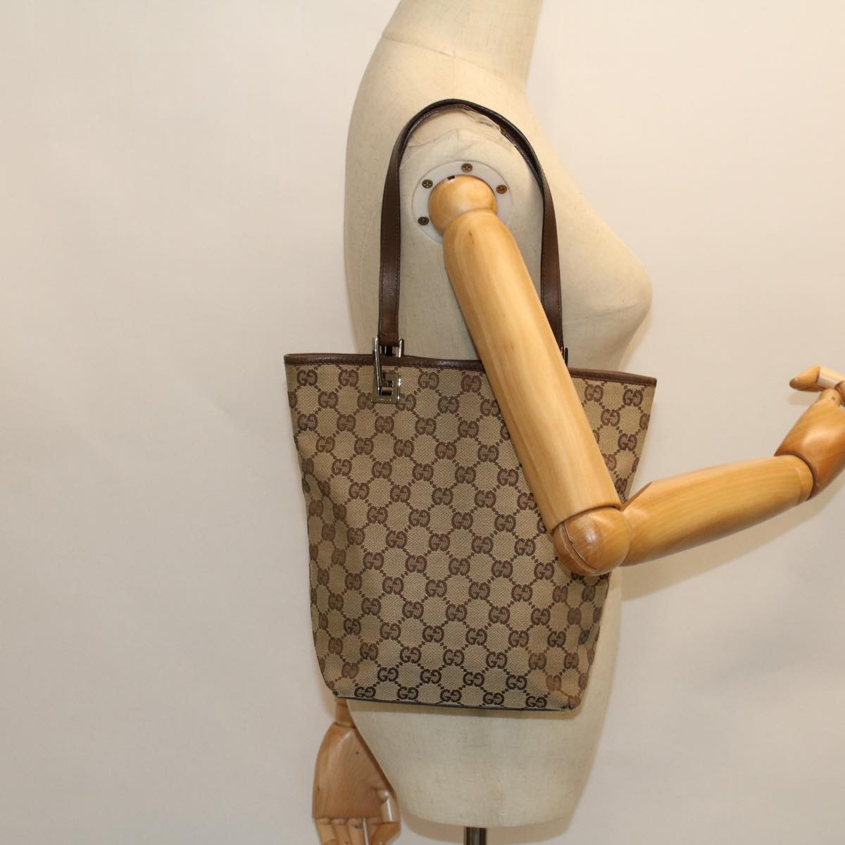 GUCCI GG Canvas Hand Bag Canvas Leather Beige Brown 53655