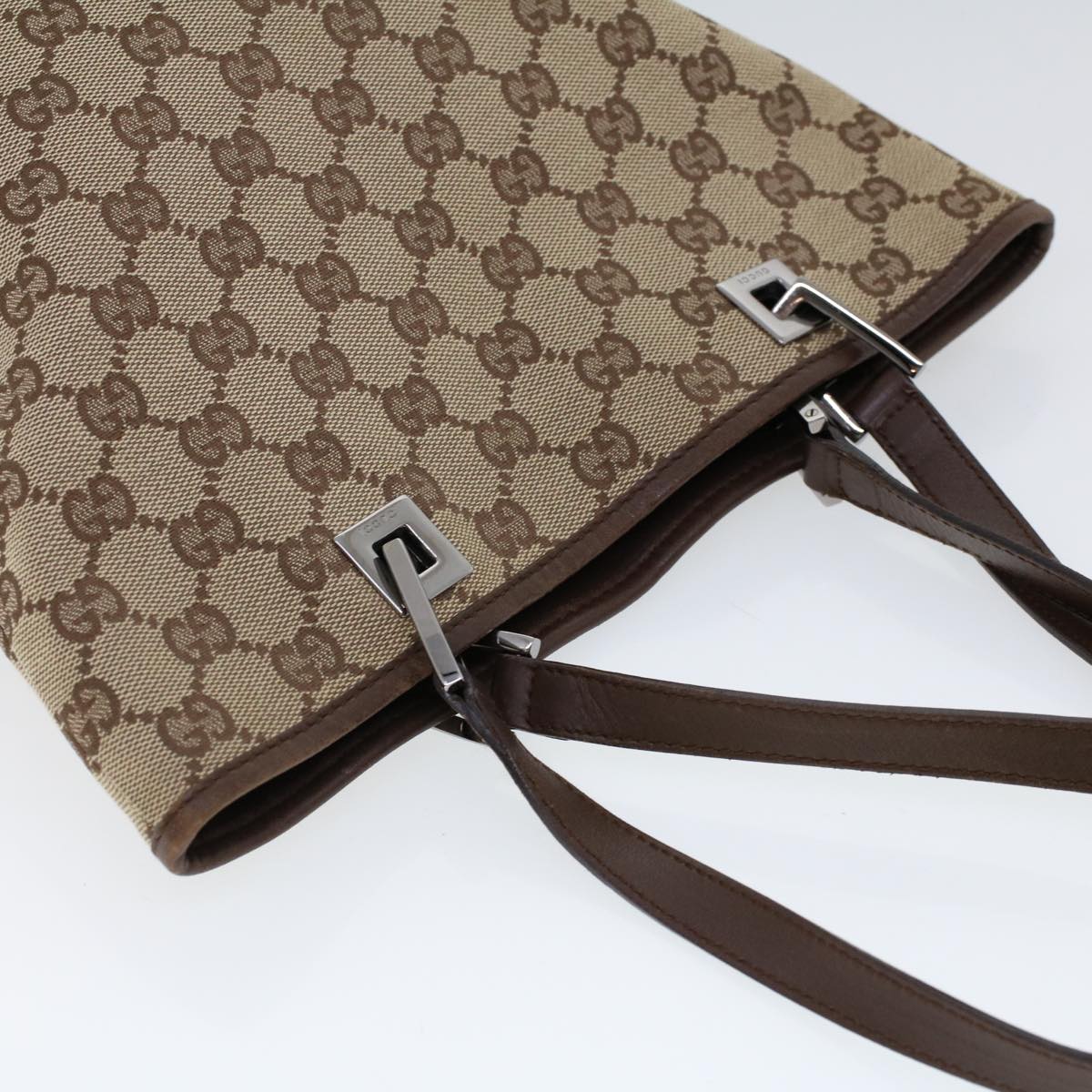 GUCCI GG Canvas Hand Bag Canvas Leather Beige Brown 53655
