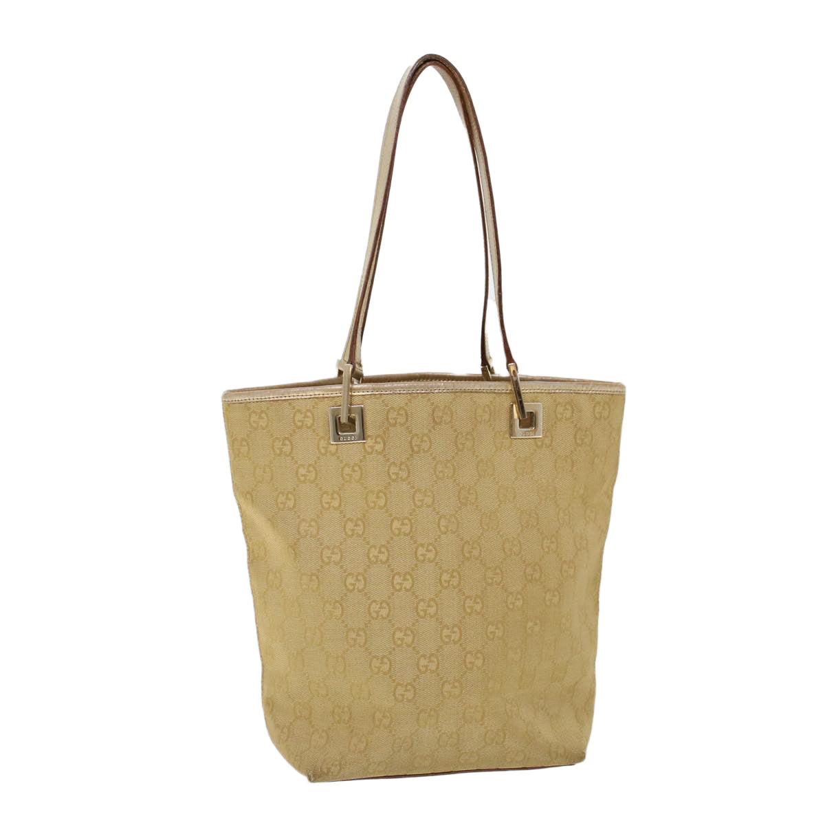 GUCCI GG Canvas Hand Bag Canvas Leather Gold 53657