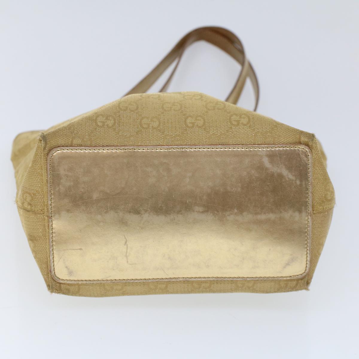 GUCCI GG Canvas Hand Bag Canvas Leather Gold 53657