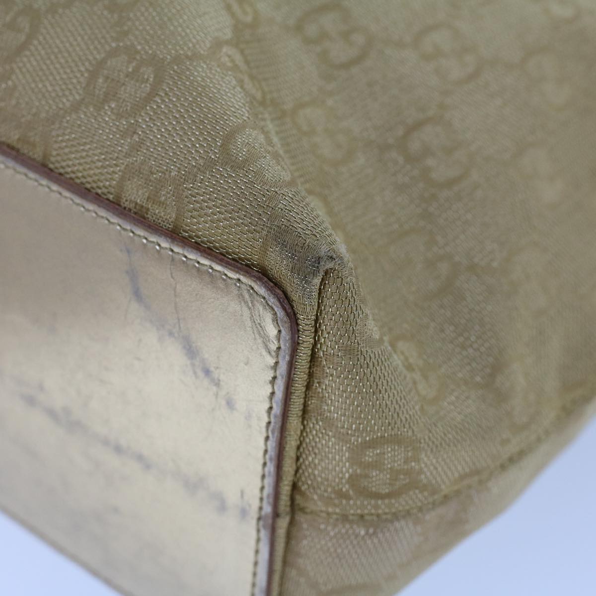 GUCCI GG Canvas Hand Bag Canvas Leather Gold 53657