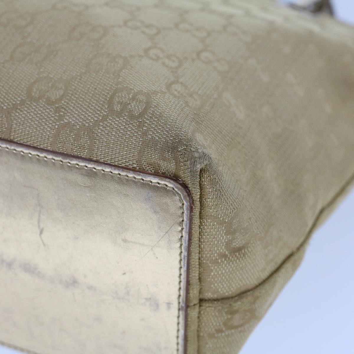 GUCCI GG Canvas Hand Bag Canvas Leather Gold 53657