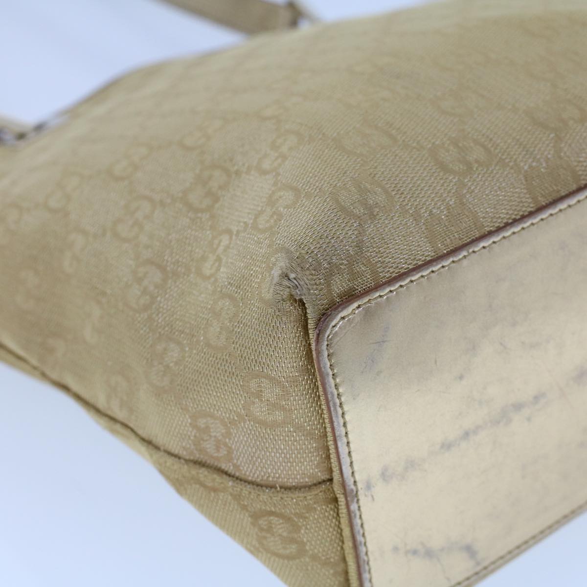 GUCCI GG Canvas Hand Bag Canvas Leather Gold 53657