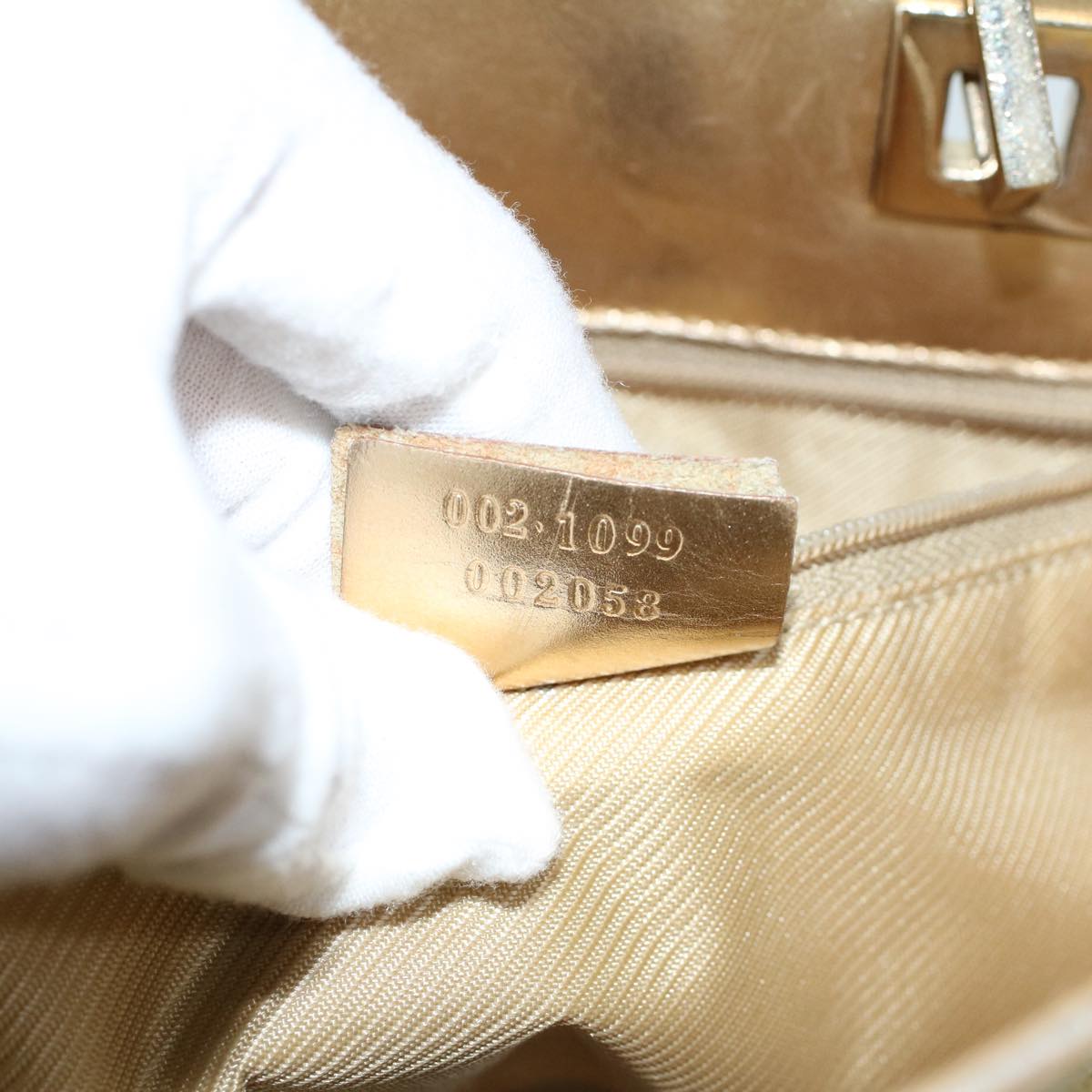 GUCCI GG Canvas Hand Bag Canvas Leather Gold 53657
