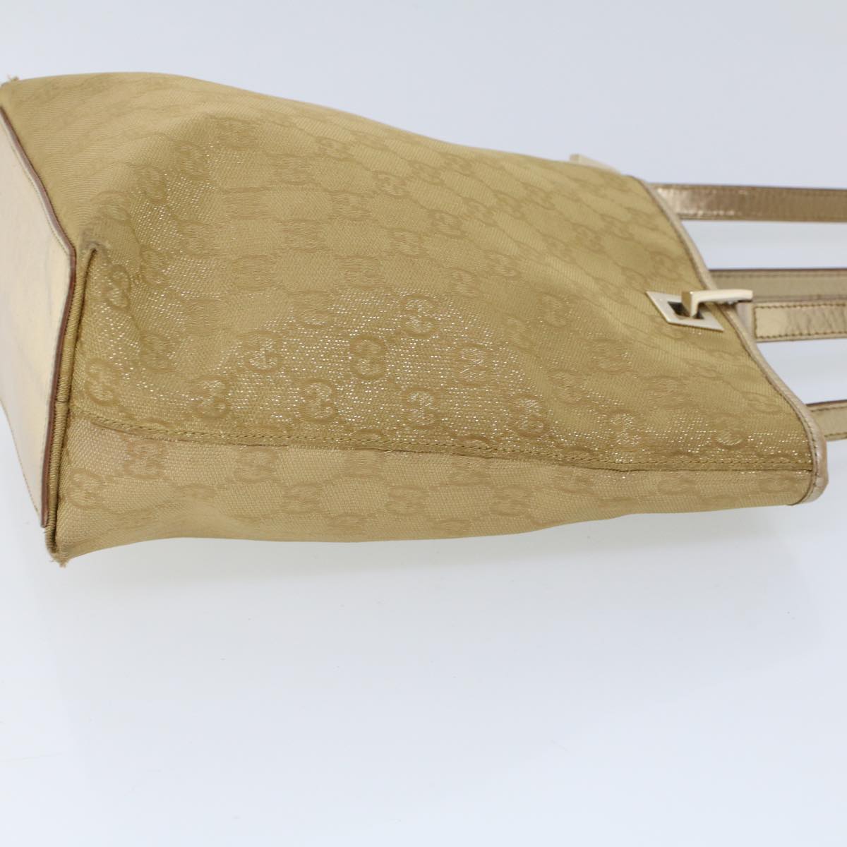 GUCCI GG Canvas Hand Bag Canvas Leather Gold 53657