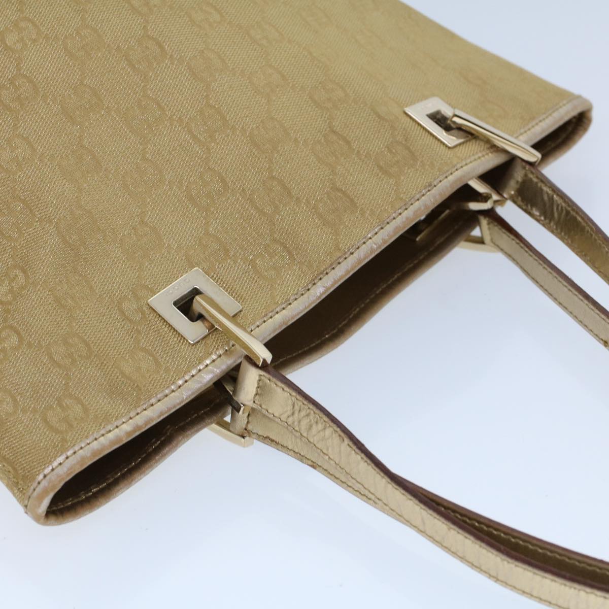 GUCCI GG Canvas Hand Bag Canvas Leather Gold 53657