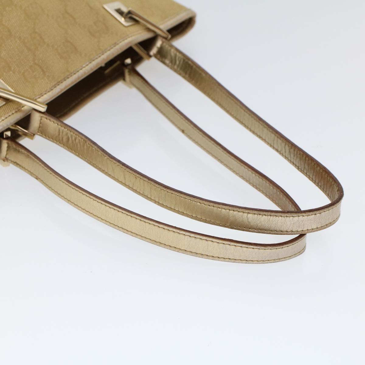 GUCCI GG Canvas Hand Bag Canvas Leather Gold 53657