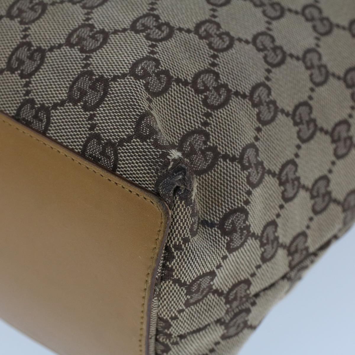 GUCCI GG Canvas Hand Bag Canvas Leather Beige Brown 53658