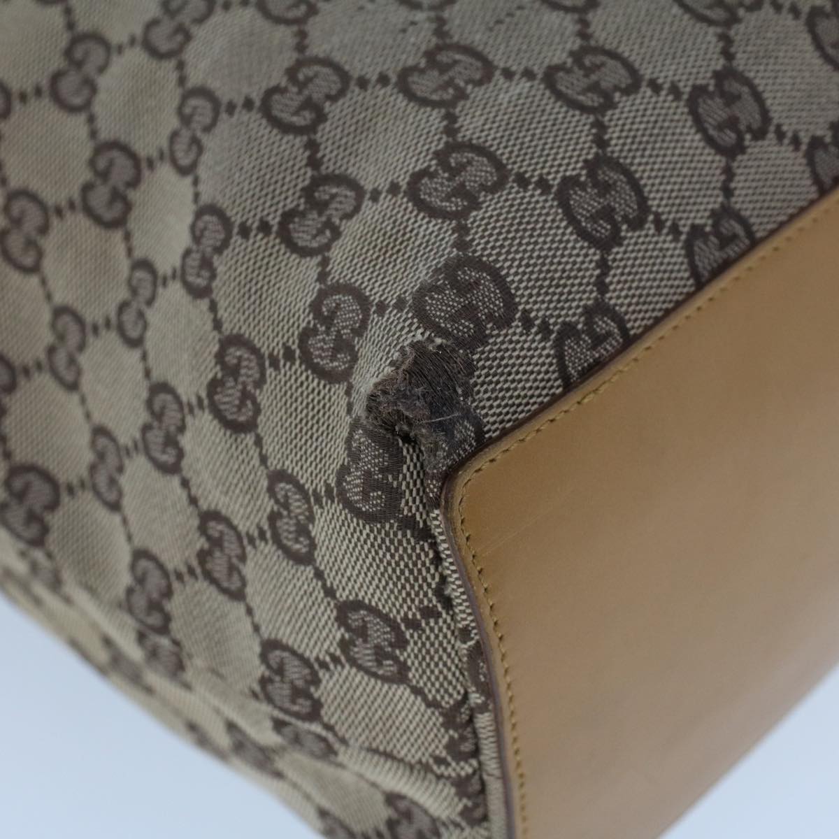 GUCCI GG Canvas Hand Bag Canvas Leather Beige Brown 53658