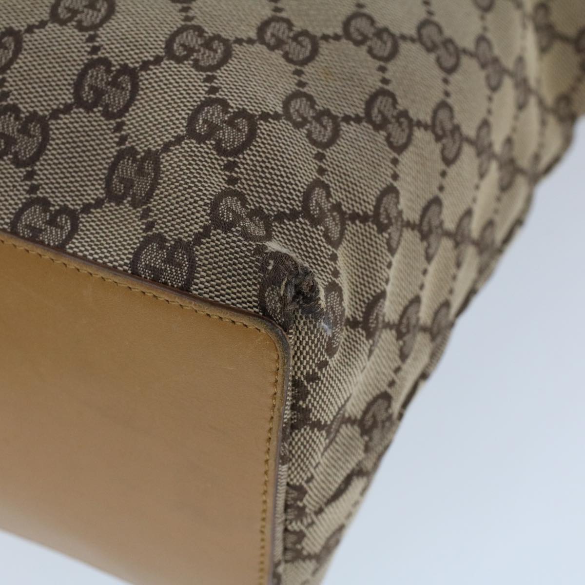 GUCCI GG Canvas Hand Bag Canvas Leather Beige Brown 53658