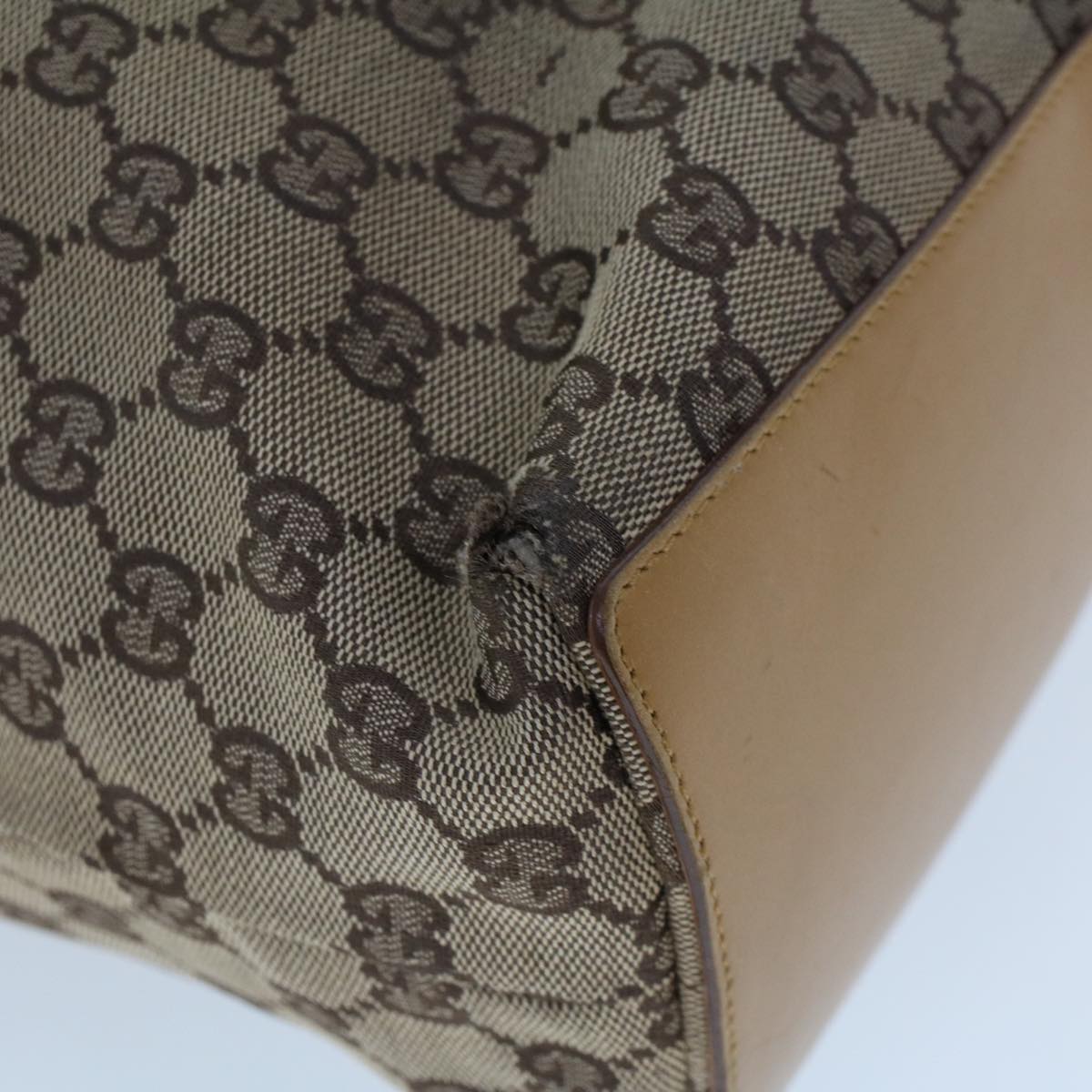 GUCCI GG Canvas Hand Bag Canvas Leather Beige Brown 53658