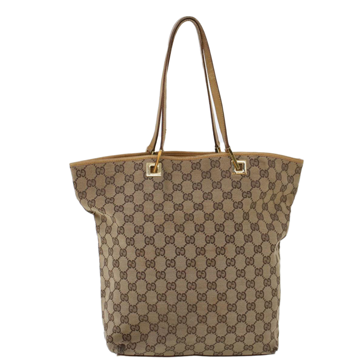 GUCCI GG Canvas Hand Bag Canvas Leather Beige Brown 53658