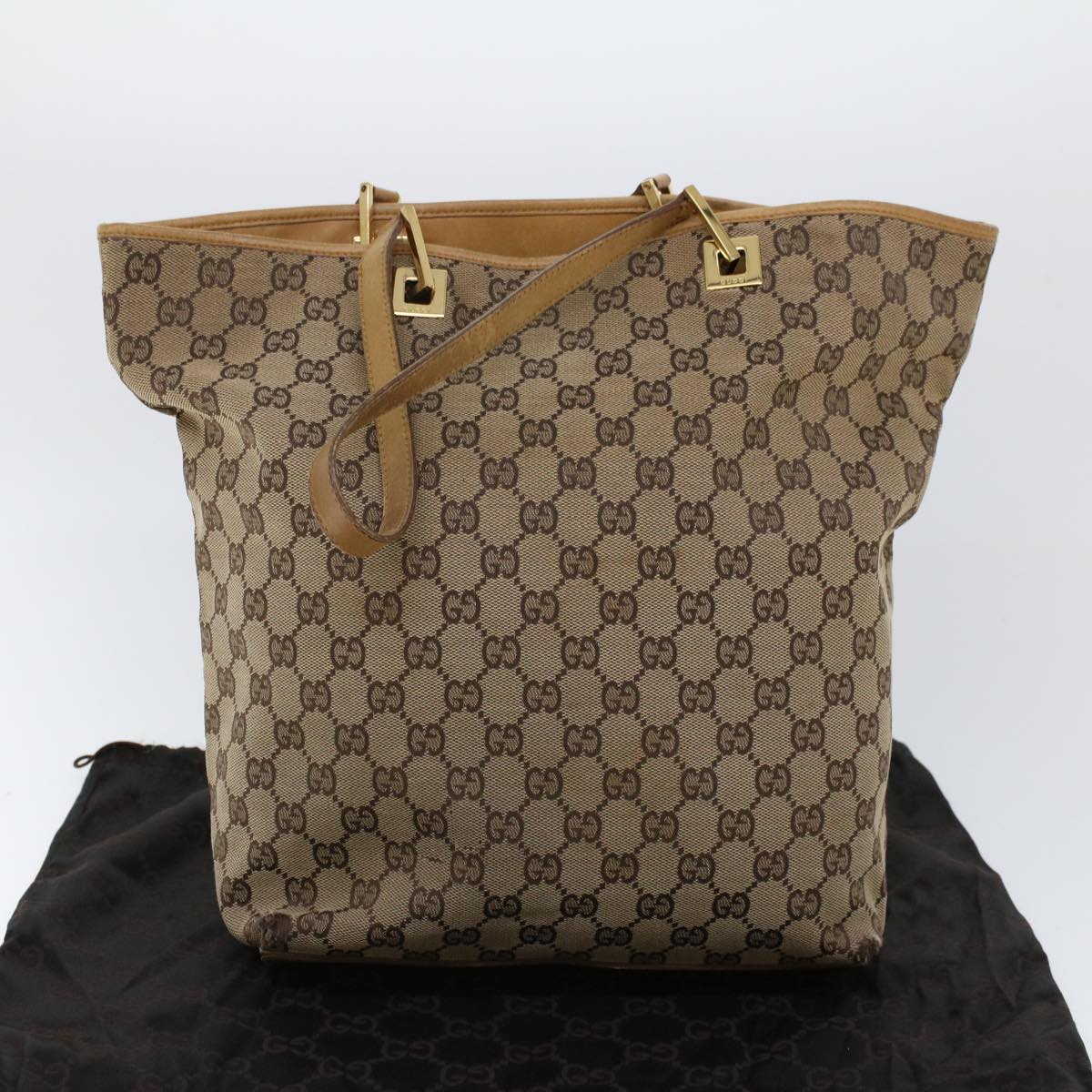 GUCCI GG Canvas Hand Bag Canvas Leather Beige Brown 53658