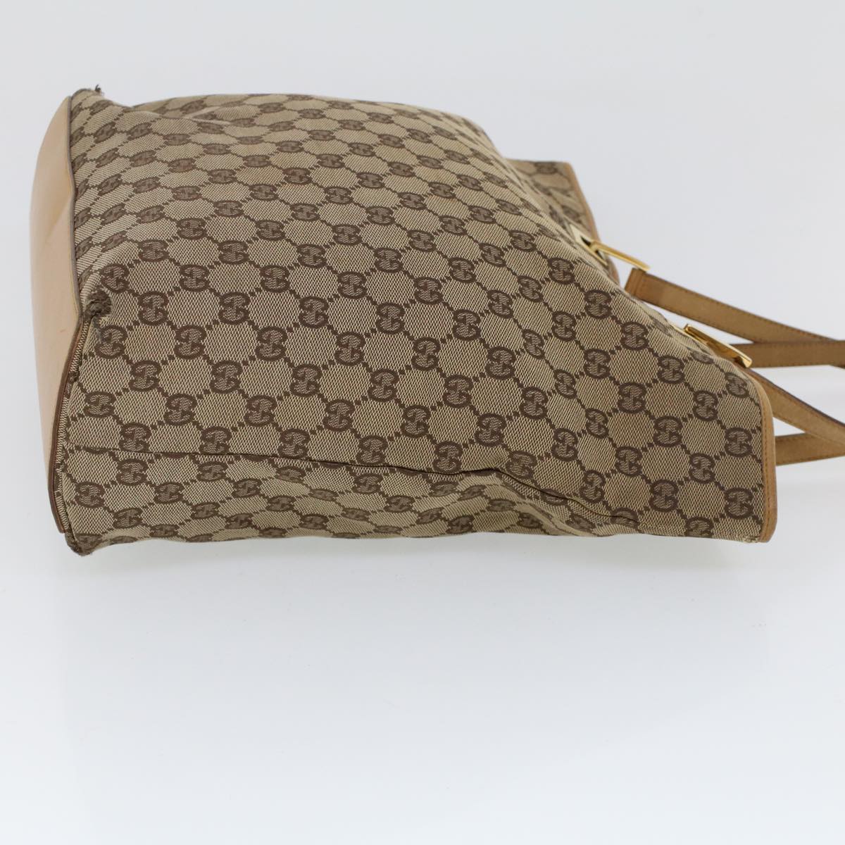 GUCCI GG Canvas Hand Bag Canvas Leather Beige Brown 53658