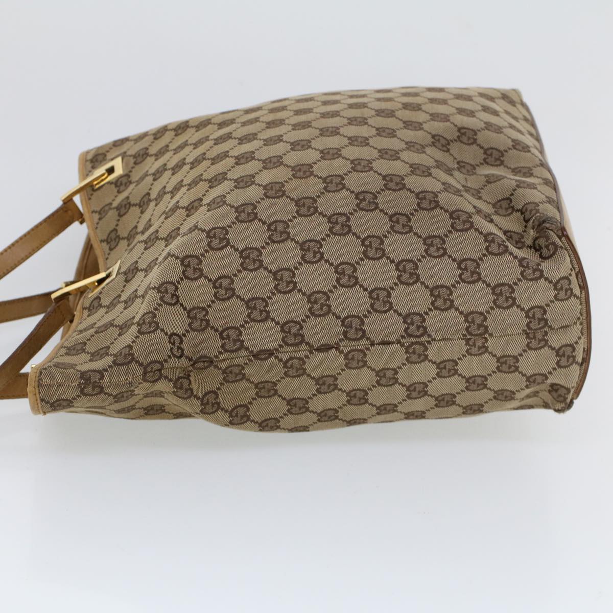 GUCCI GG Canvas Hand Bag Canvas Leather Beige Brown 53658