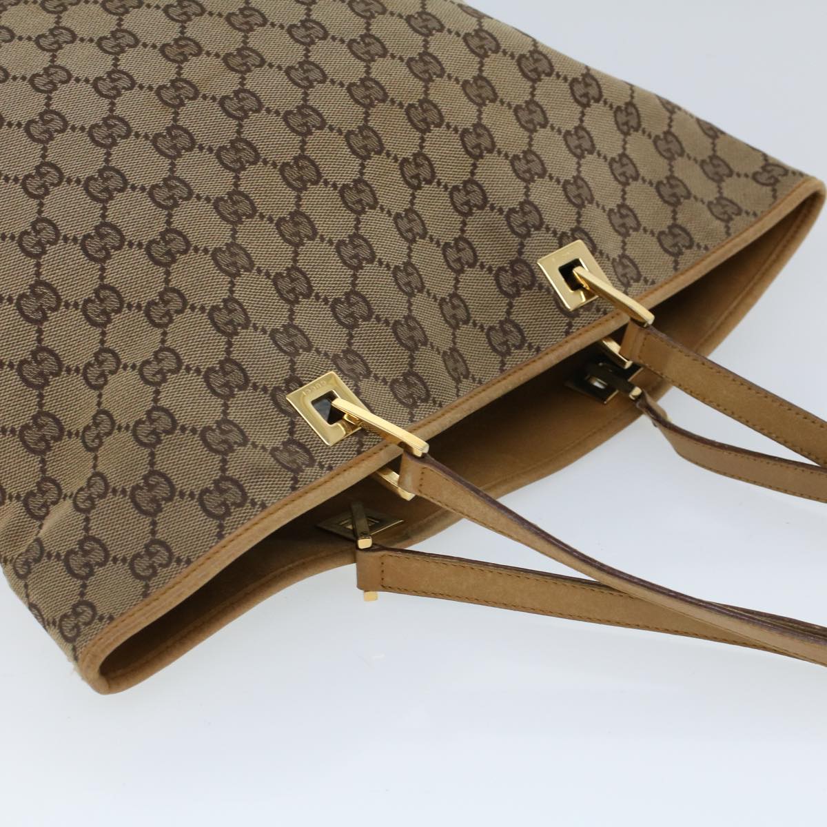 GUCCI GG Canvas Hand Bag Canvas Leather Beige Brown 53658