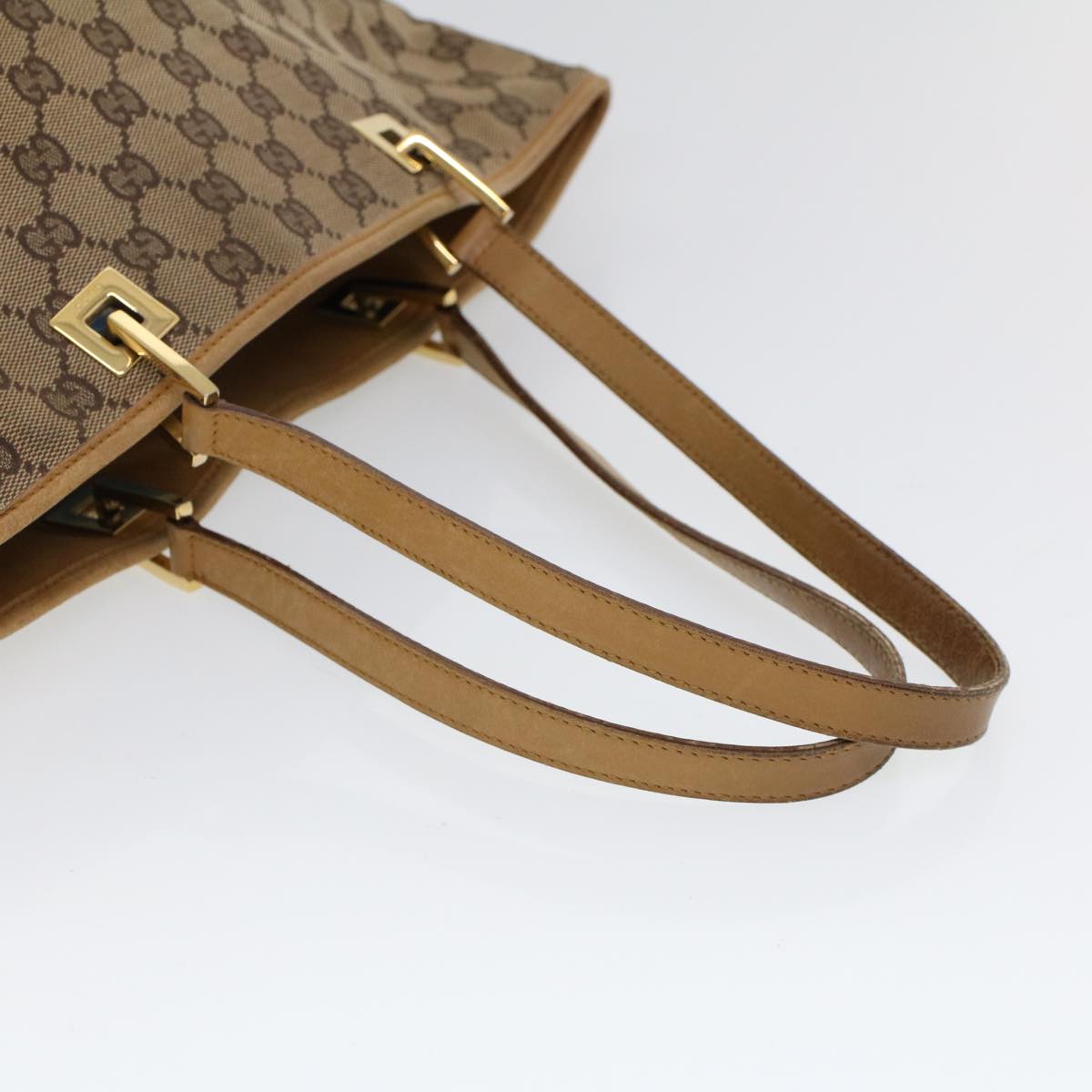 GUCCI GG Canvas Hand Bag Canvas Leather Beige Brown 53658