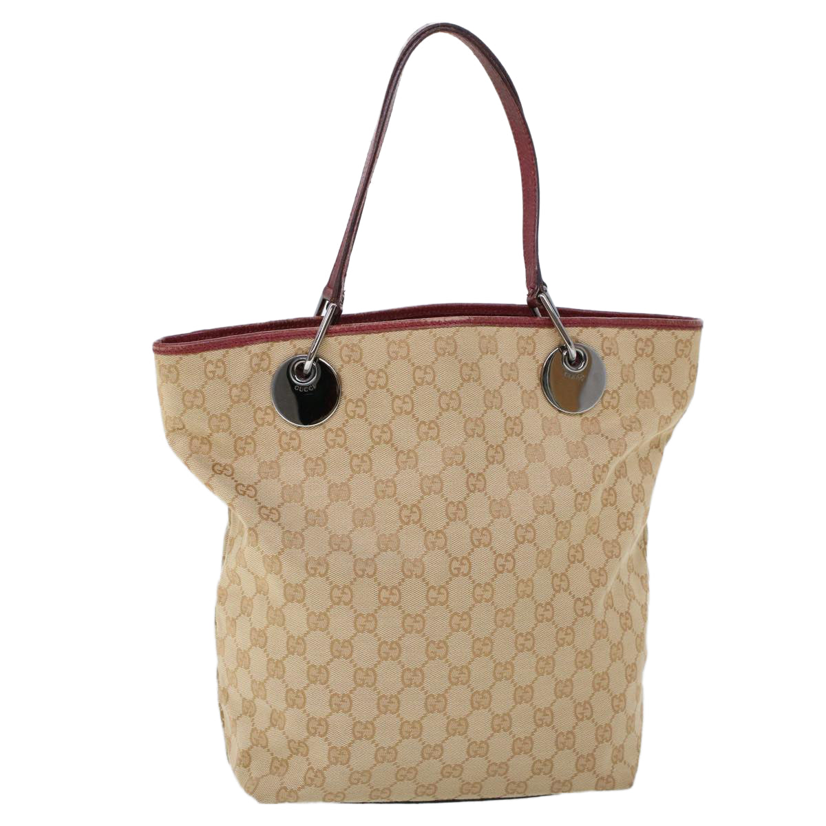 GUCCI GG Canvas Hand Bag Canvas Leather Beige Red 53659