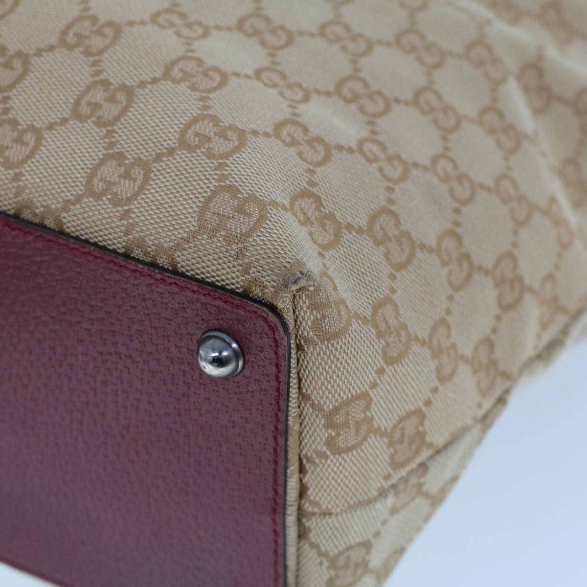 GUCCI GG Canvas Hand Bag Canvas Leather Beige Red 53659