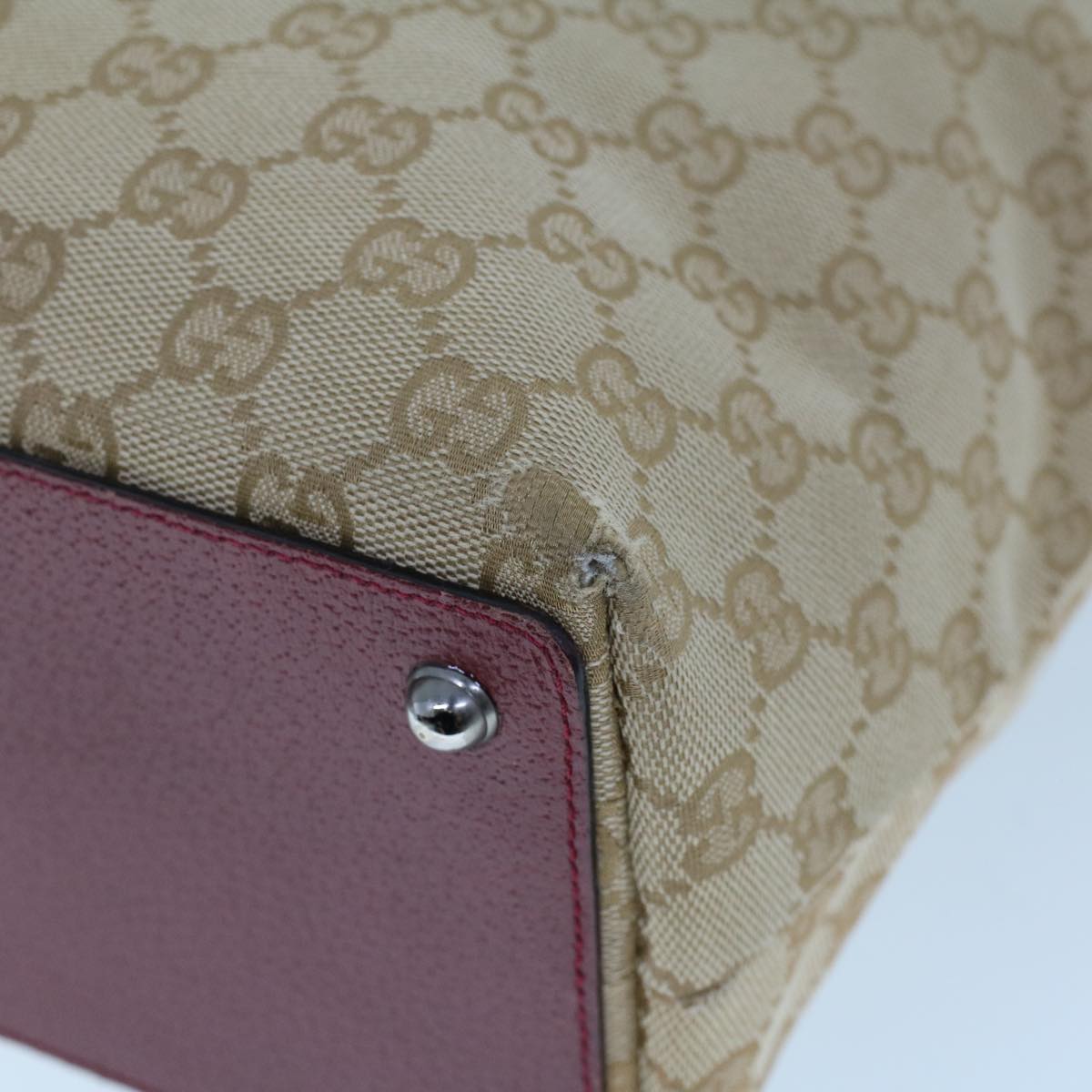 GUCCI GG Canvas Hand Bag Canvas Leather Beige Red 53659