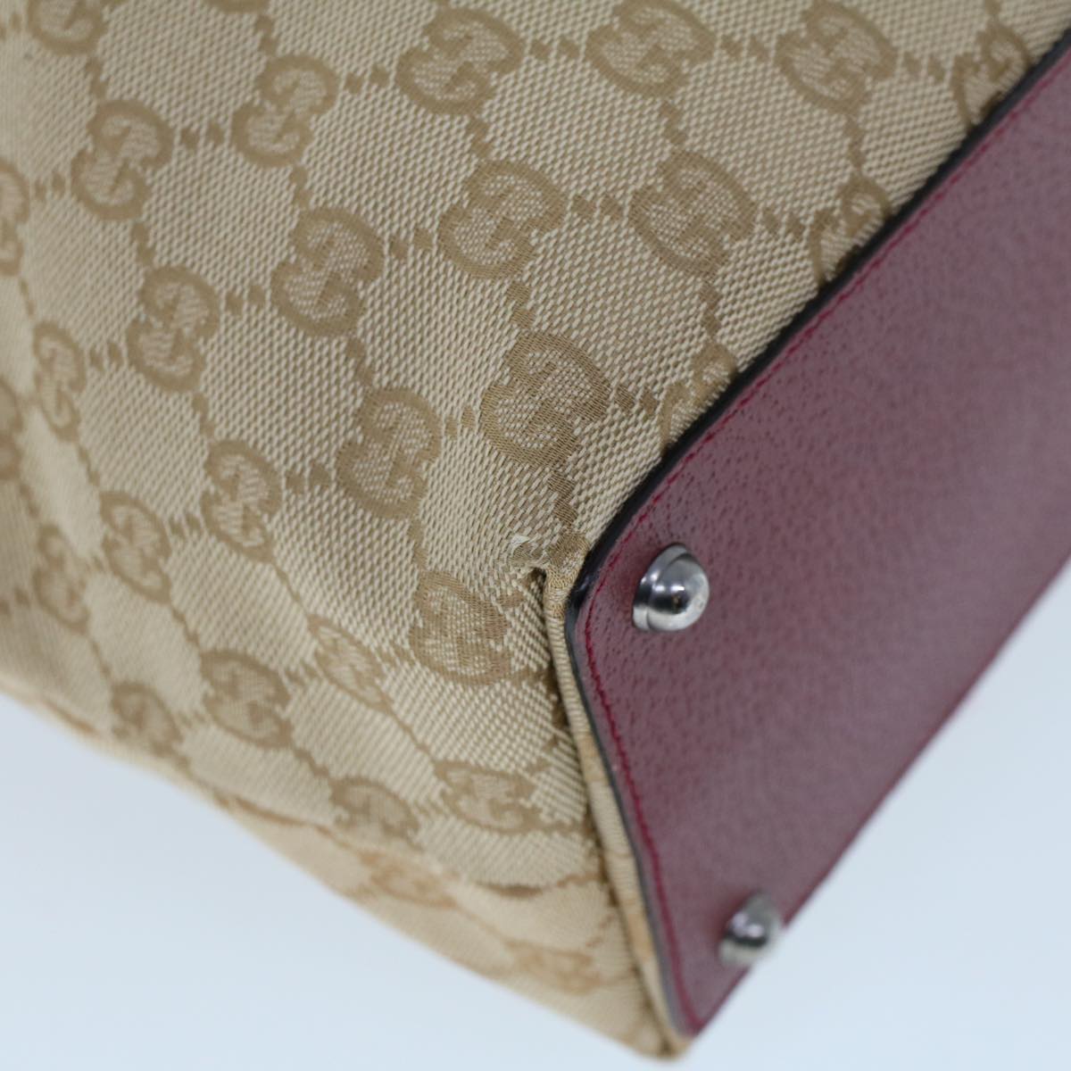 GUCCI GG Canvas Hand Bag Canvas Leather Beige Red 53659