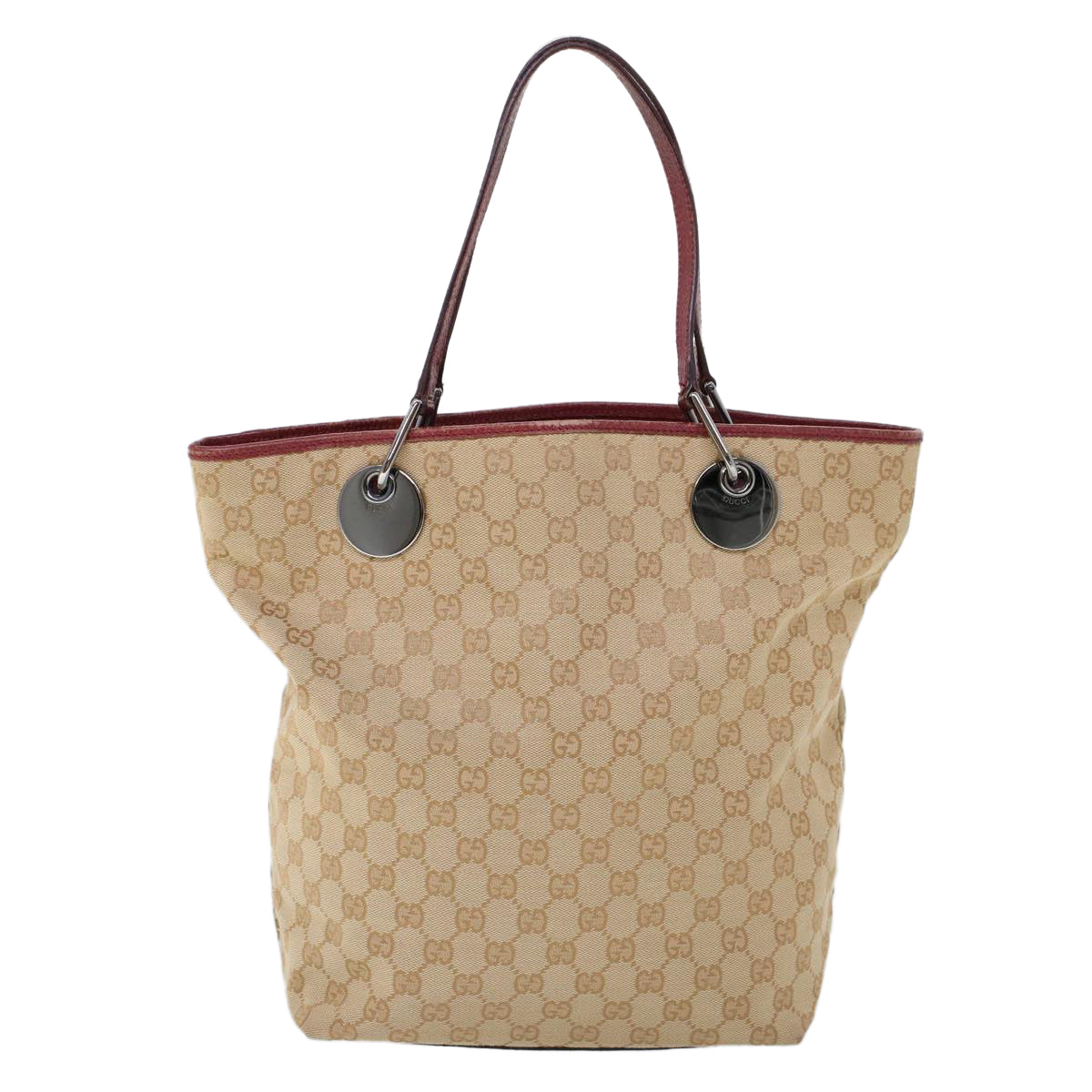 GUCCI GG Canvas Hand Bag Canvas Leather Beige Red 53659