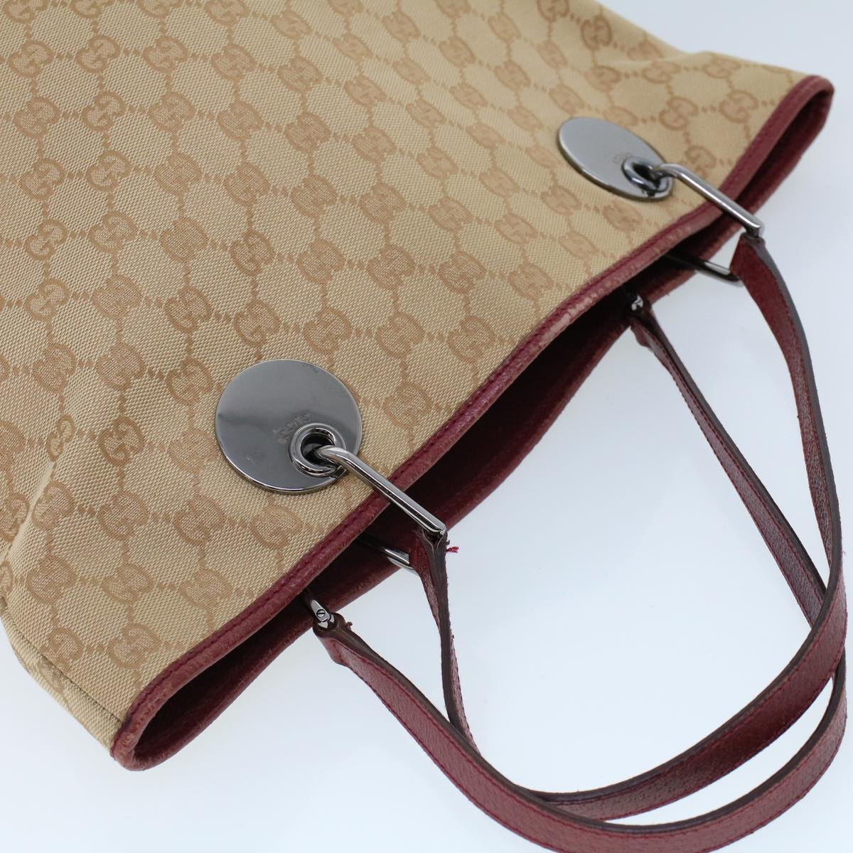 GUCCI GG Canvas Hand Bag Canvas Leather Beige Red 53659