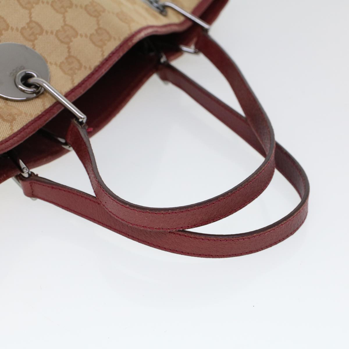 GUCCI GG Canvas Hand Bag Canvas Leather Beige Red 53659