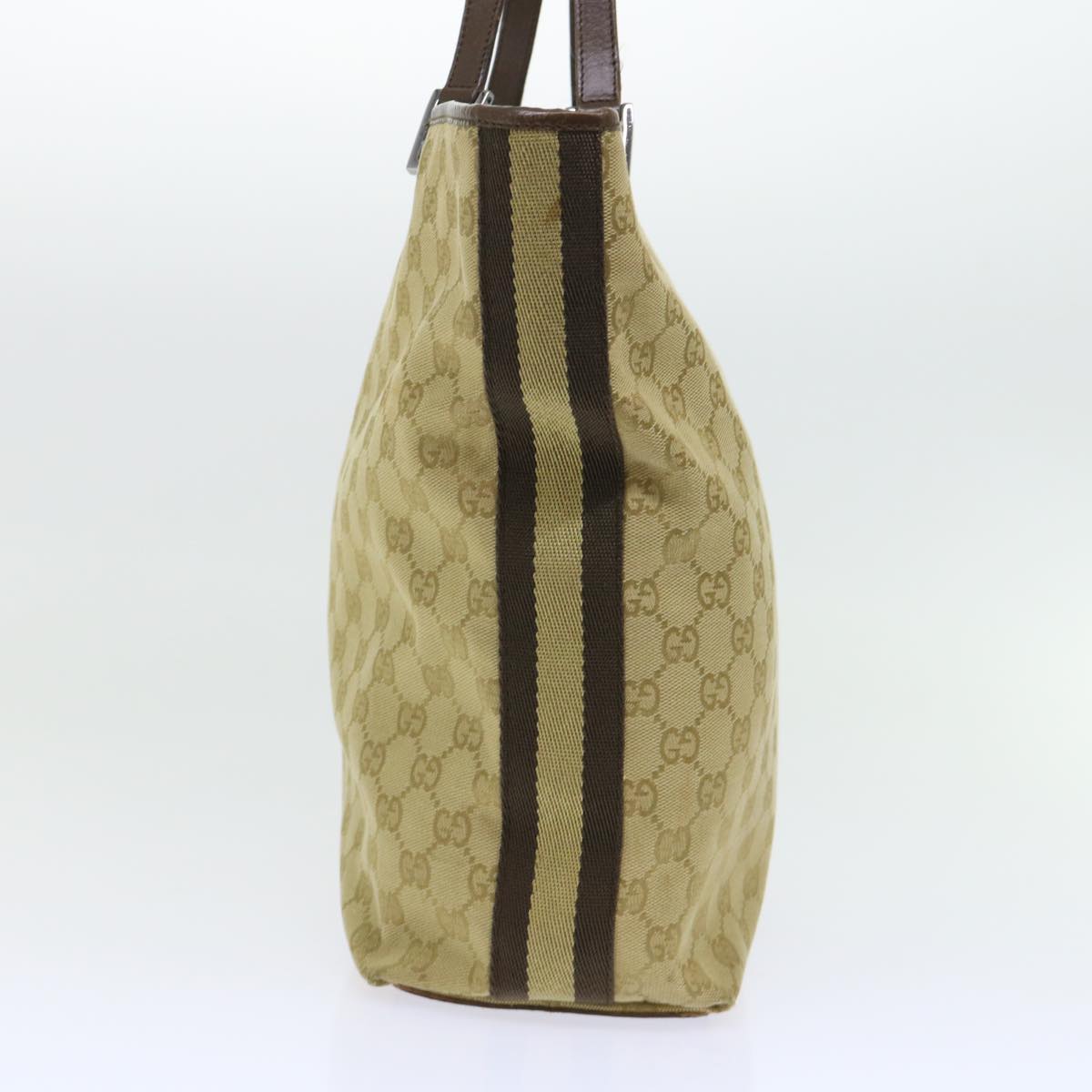 GUCCI GG Canvas Sherry Line Tote Bag Canvas Leather Beige Brown 53660