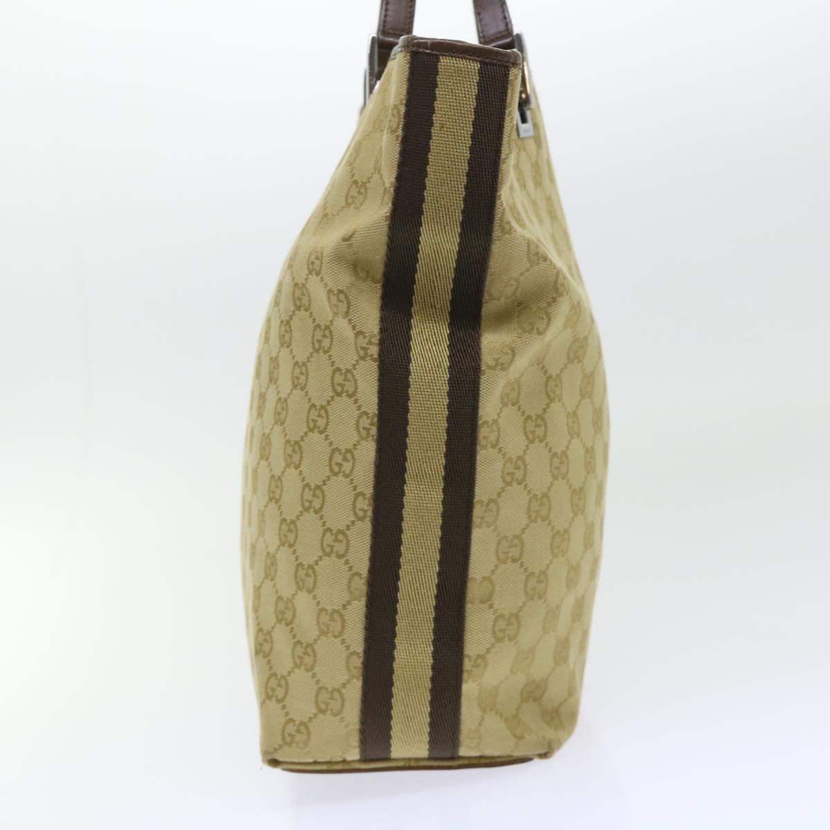 GUCCI GG Canvas Sherry Line Tote Bag Canvas Leather Beige Brown 53660
