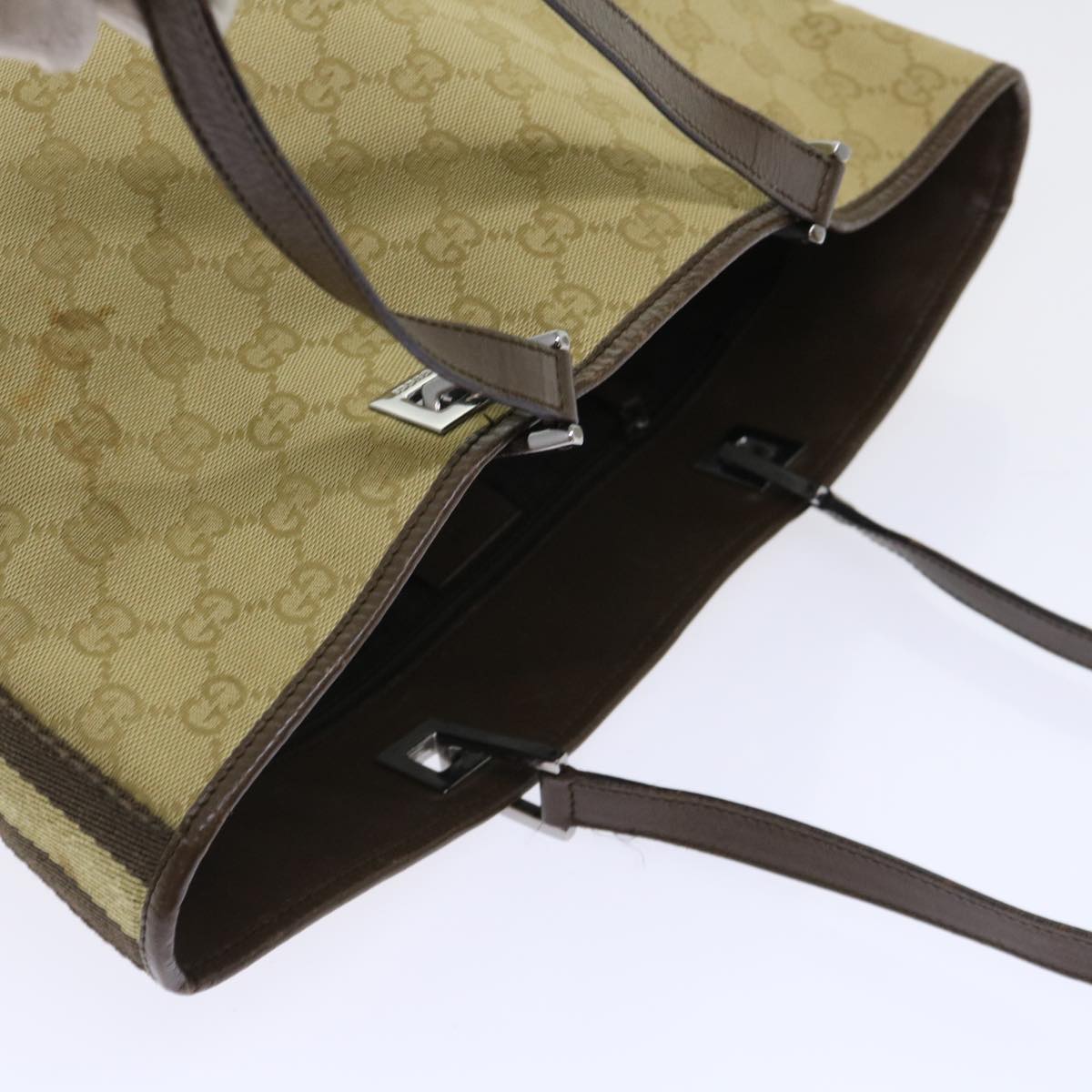 GUCCI GG Canvas Sherry Line Tote Bag Canvas Leather Beige Brown 53660