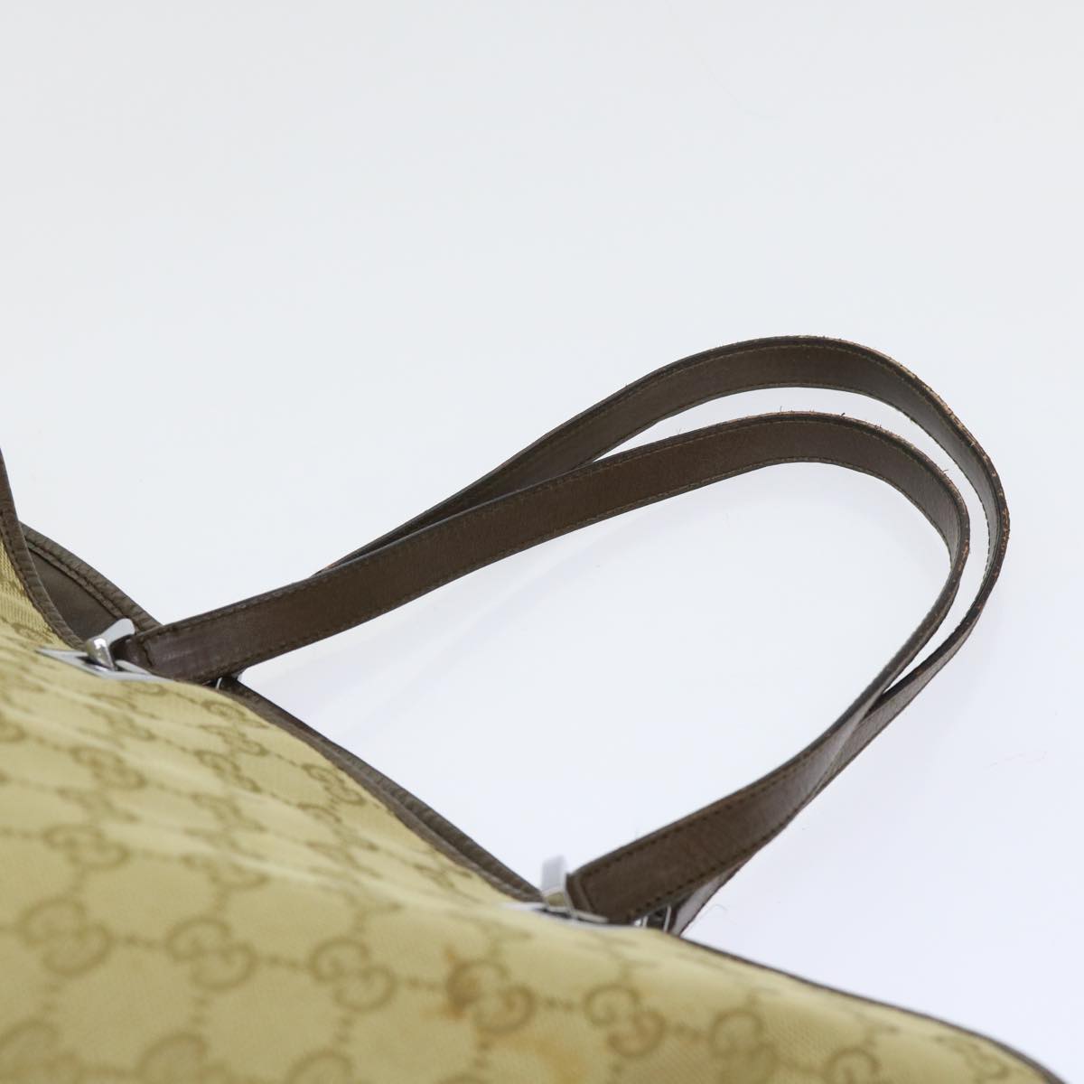 GUCCI GG Canvas Sherry Line Tote Bag Canvas Leather Beige Brown 53660