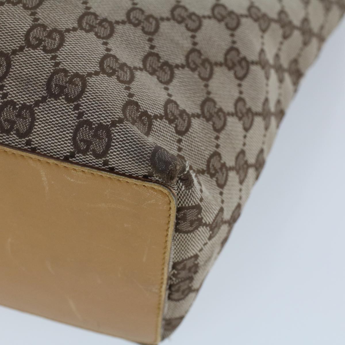 GUCCI GG Canvas Hand Bag Canvas Leather Beige Brown 53661