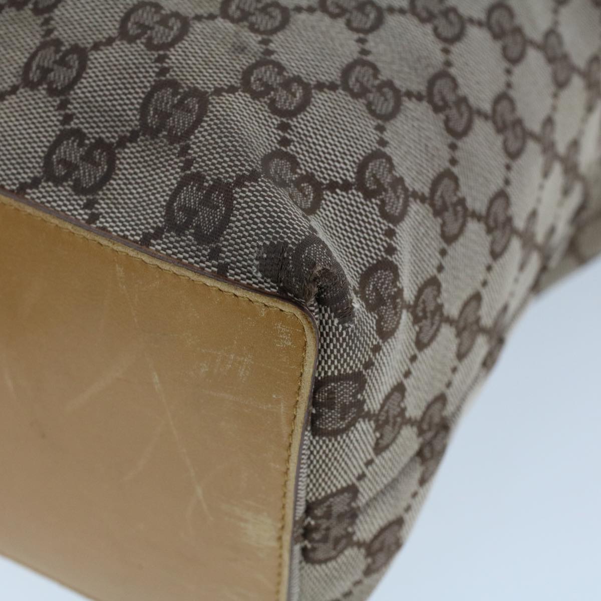 GUCCI GG Canvas Hand Bag Canvas Leather Beige Brown 53661