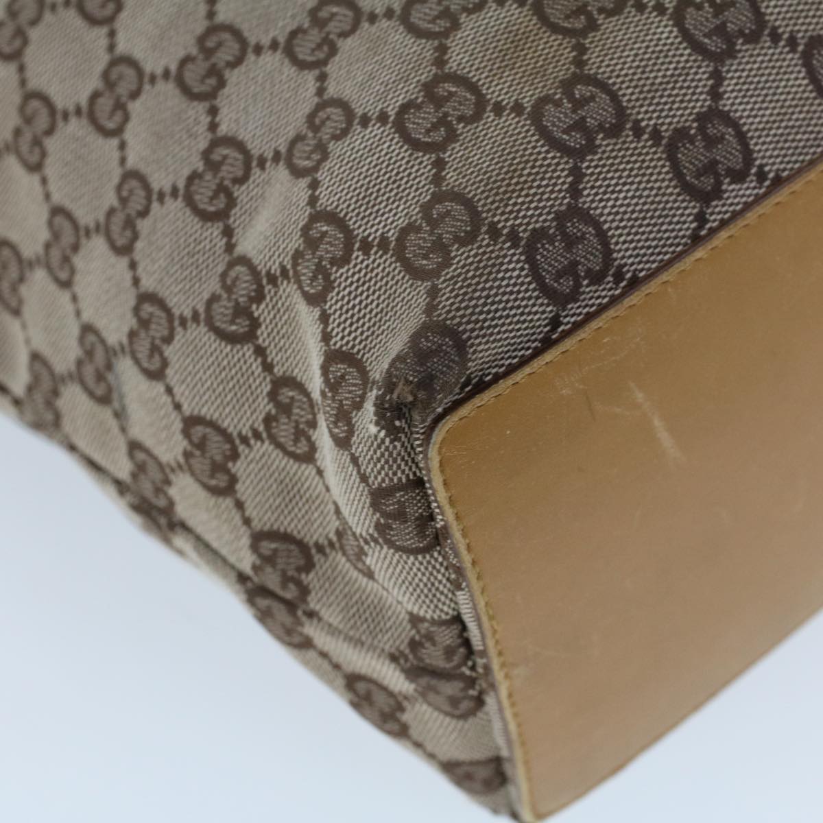 GUCCI GG Canvas Hand Bag Canvas Leather Beige Brown 53661