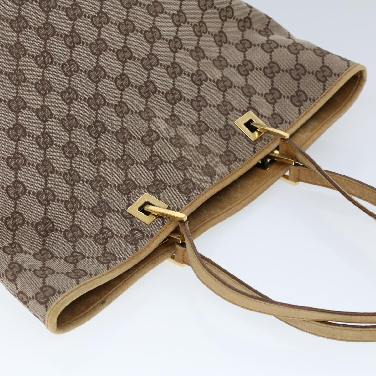 GUCCI GG Canvas Hand Bag Canvas Leather Beige Brown 53661