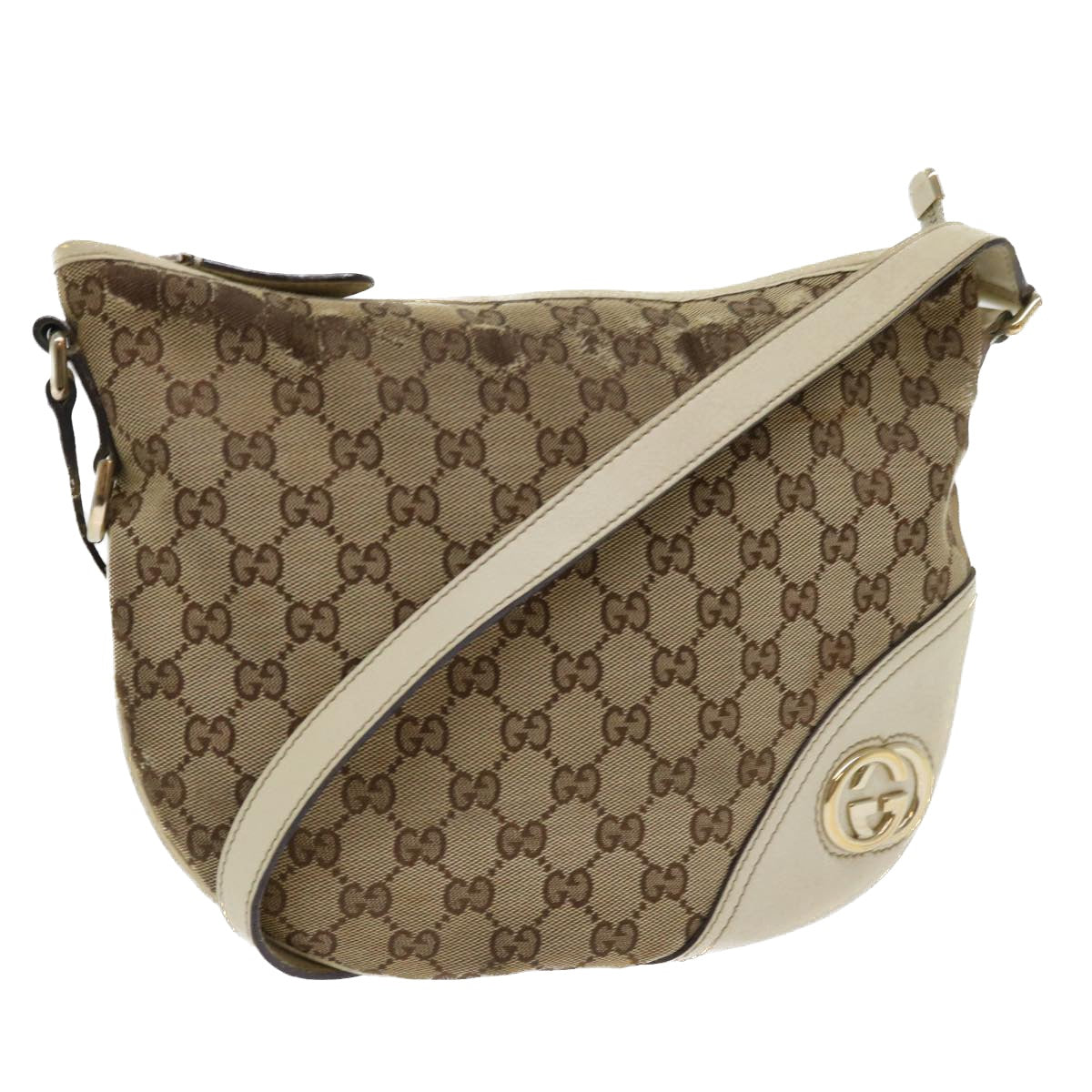 GUCCI GG Canvas Shoulder Bag Beige White 53663