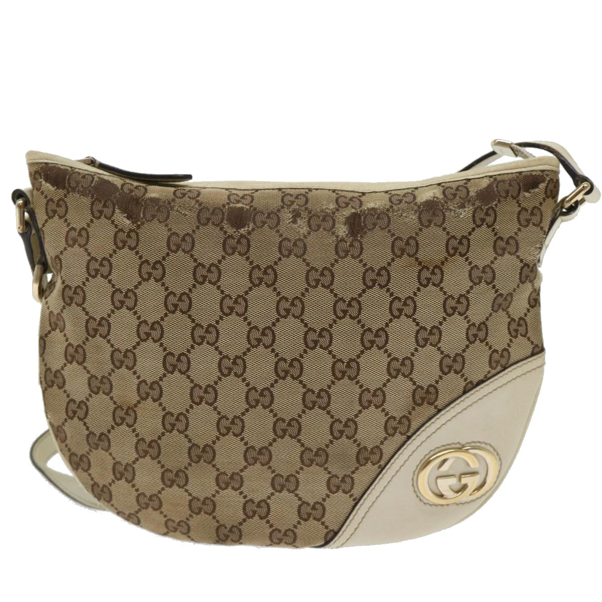 GUCCI GG Canvas Shoulder Bag Beige White 53663