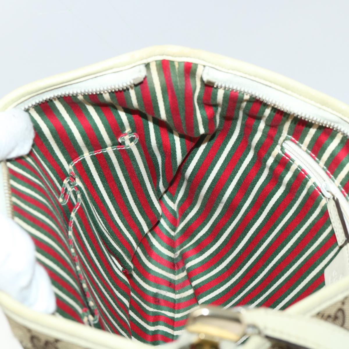 GUCCI GG Canvas Shoulder Bag Beige White 53663